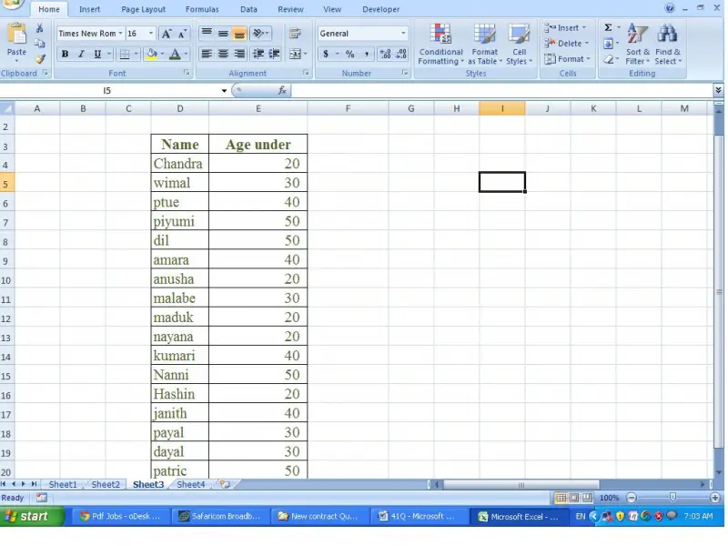 Excel data