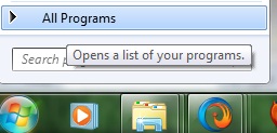 Start" button and then select "Programs