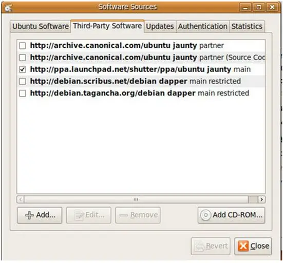 System-Administration-Software Sources-Third Party Software Tab