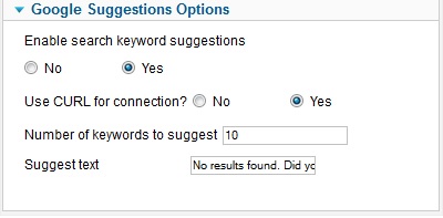 Google Suggestions Options