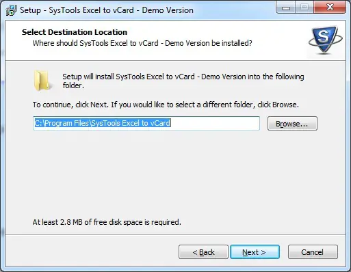 SysTools Excel to vCard Demo Version Setup
