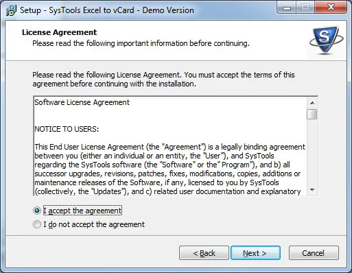SysTools Excel to vCard Demo Version
