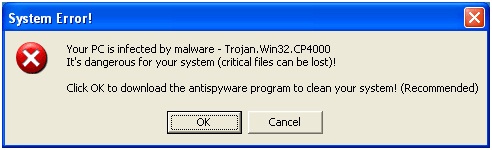 Your PC is infected by malware – Trojan. Win32.CP4000