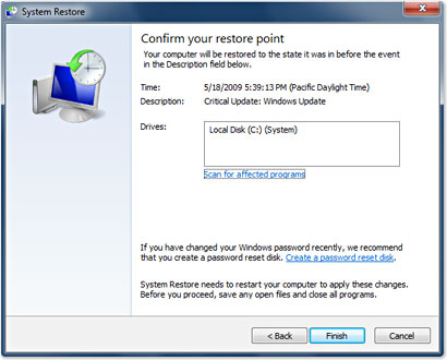 Confirm your Restore Point
