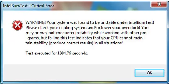 IntelBurnTest - Critical Error