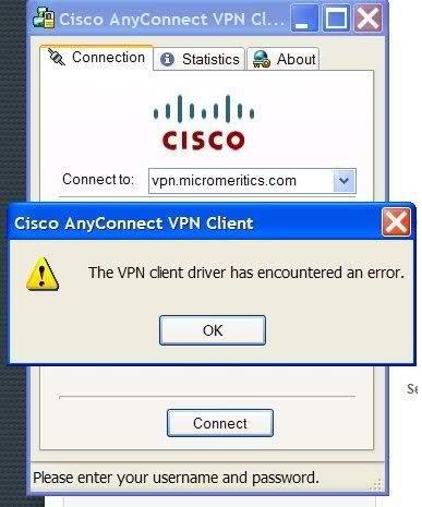 The VPN client driver has encountered an error.
