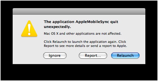 The application AppleMobileSync quit unexpectedly