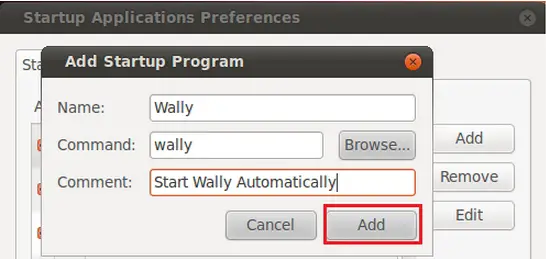 Sartup Application Preferences add program