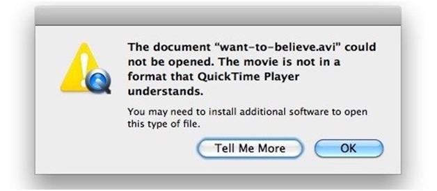 The document want-to-believe.avi could not be opened