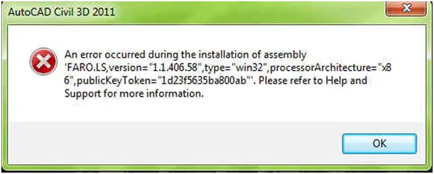 An error occurred during the installation of assembly