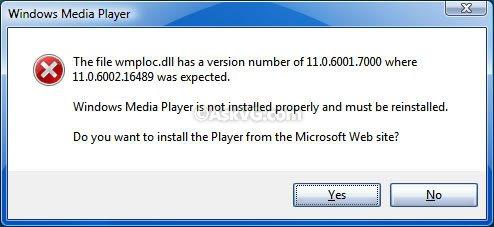 windows media player error