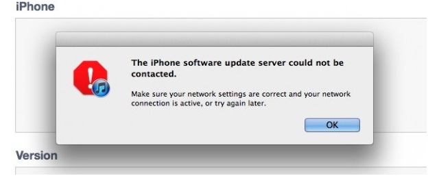 The iPhone software update server could not be contacted