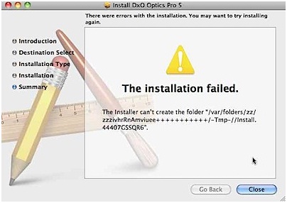 The installation failed