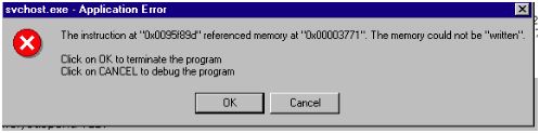 The instruction at 0x0095189d referenced memory at 0x00003771