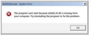 The program can’t start because d3dx9 41.dll is missing from your computer. Try reinstalling the program to fix this problem
