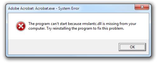 Canon Pixma MP830 error, Acrobat, rmslantc.dll error