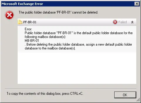 The public folder database PF-BR-01 cannot be deleted