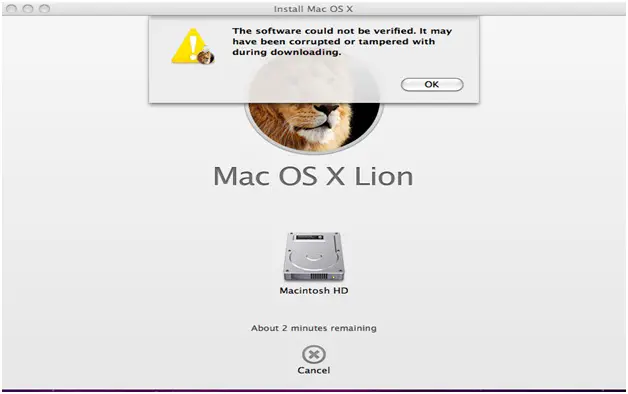 Install MacOSX - The software could not be verified