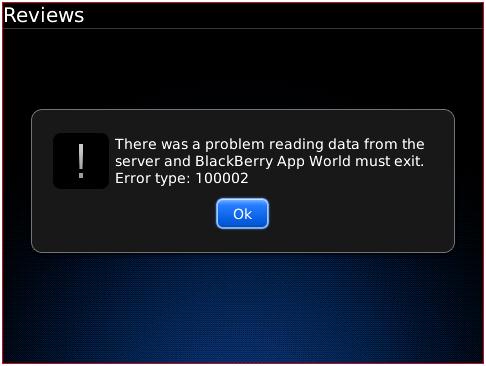 There was a problem reading data from the server and BlackBerry App World must exist. Error type: 1000002 