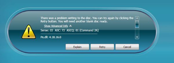 There was a problem writing to the disk.