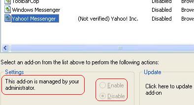 Add-on Management dialog box 