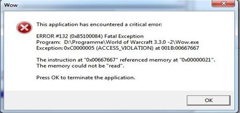 this application has encountered a critical error warcraft 3