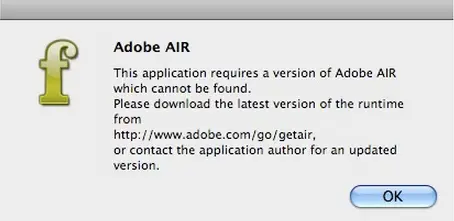 Application error Unable to install Adobe air