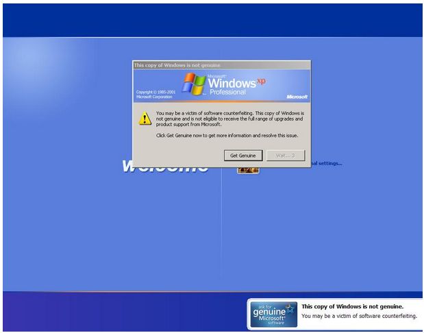 message d'erreur authentique de Windows XP
