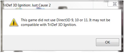 This game did not use Direct3D 9, 10 or 11. it may not be compatible with TriDef 3D Ignition