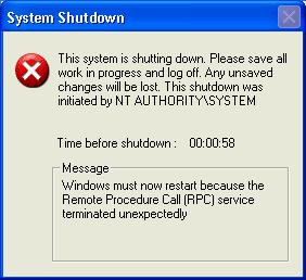 system shut down-NT AUTHORITYSYSTEM.