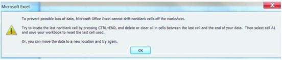 Excel displays error message