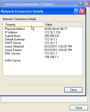 Network Connection Details Status