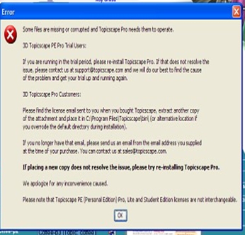 Some files are missing or corrupted and Topicscape Pro need them to operate.