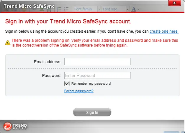 Sign in Trend micro SafeSync