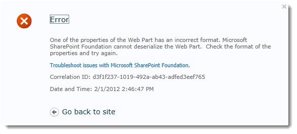 One of the properties of the Web Part has an incorrect format