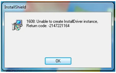 InstallShield 1608: Unable to create InstallDriver instance, Return code: -214722164