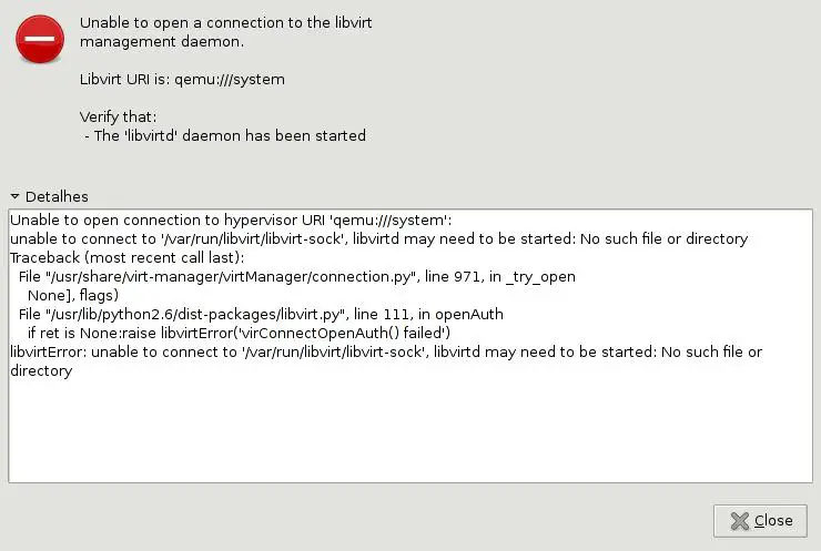 Unable to open connection to hypervisor URI 'qemu:///system'