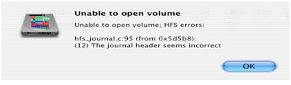 Unable to open volume Unable to open volume; HFS errors seems incorrect