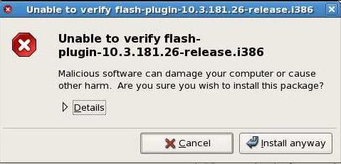 Unable to verify flash-plugin-10.3.181.26-release.i386