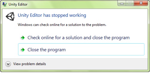 Unity Editor has stopped working