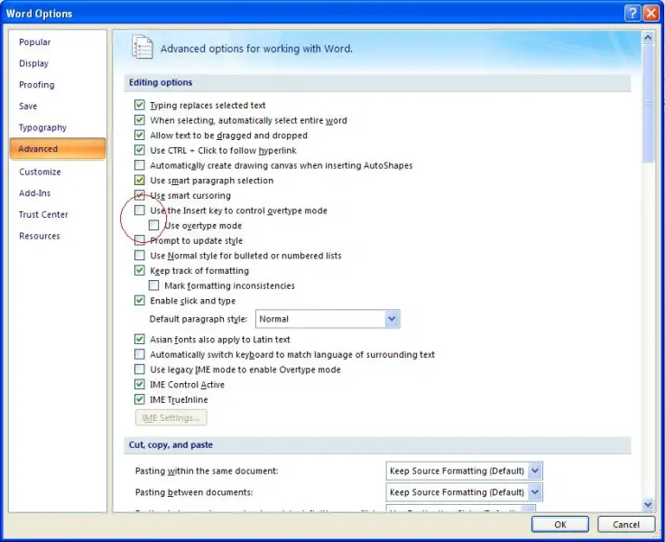 overtype problem in office 2007