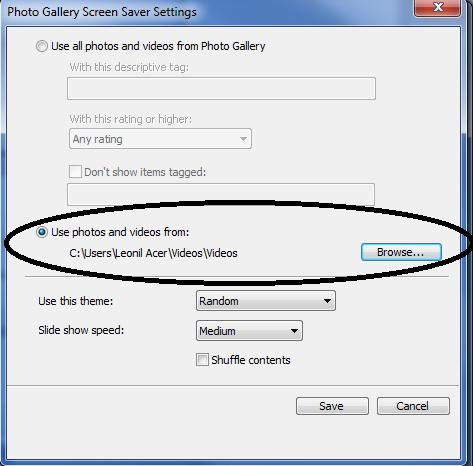 Photo Gallery Screen Saver Settings