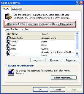 User accounts for Computer