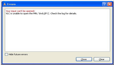 VLC is unable to open the MRL ‘dvd://F:’. Check the log for details.