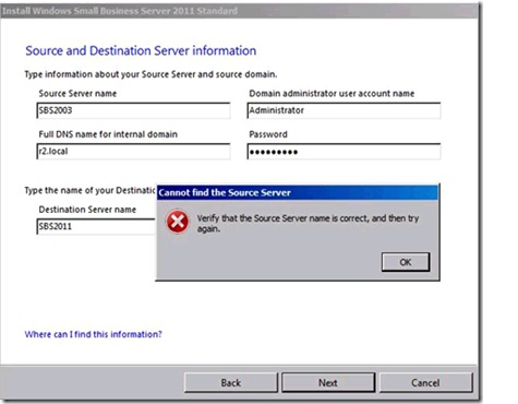 Cannot find the Source Server