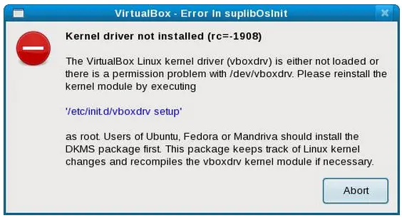 Kernel driver not installed (rc=-1908)