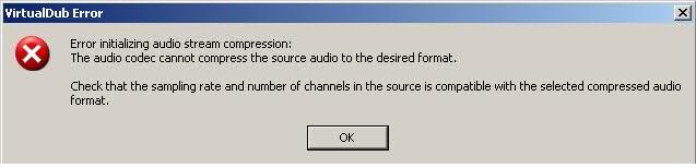 Error Ontializing audio stream compression