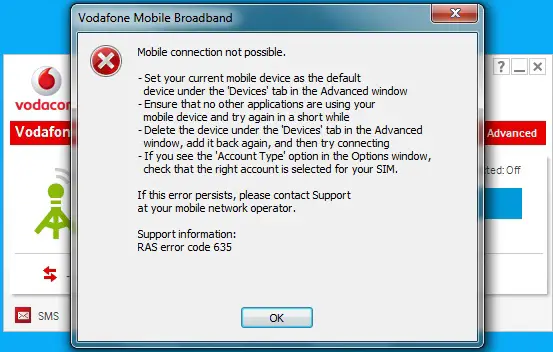 vodafone mobile connect error reading setup initialization file