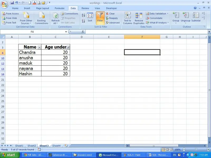 Filter option in Excel