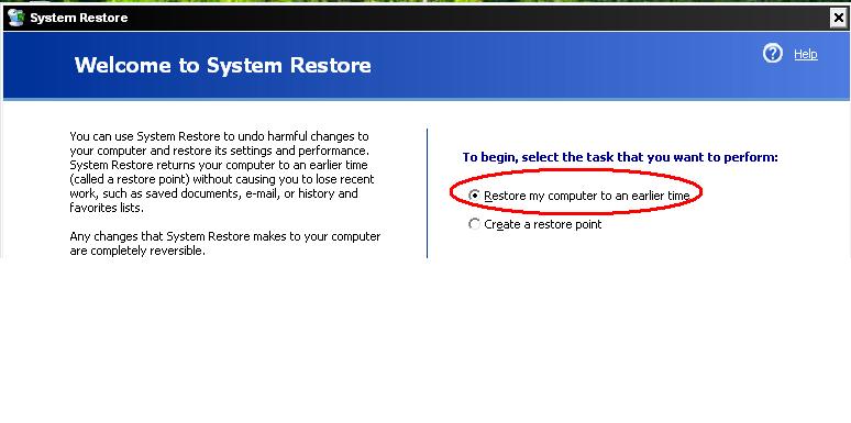 system restore window